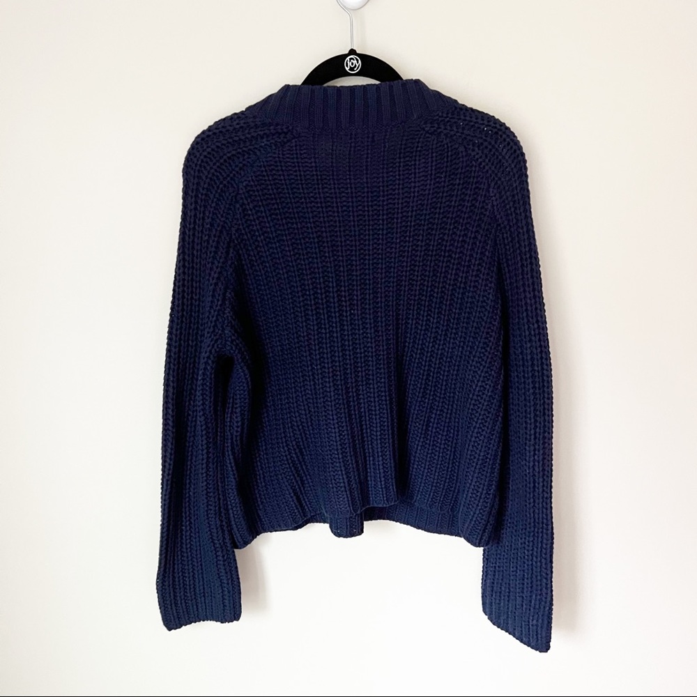 Aerie Chunky Lace Up Cable Knit Sweater Navy Blue XS NWT - Picture 7 of 7